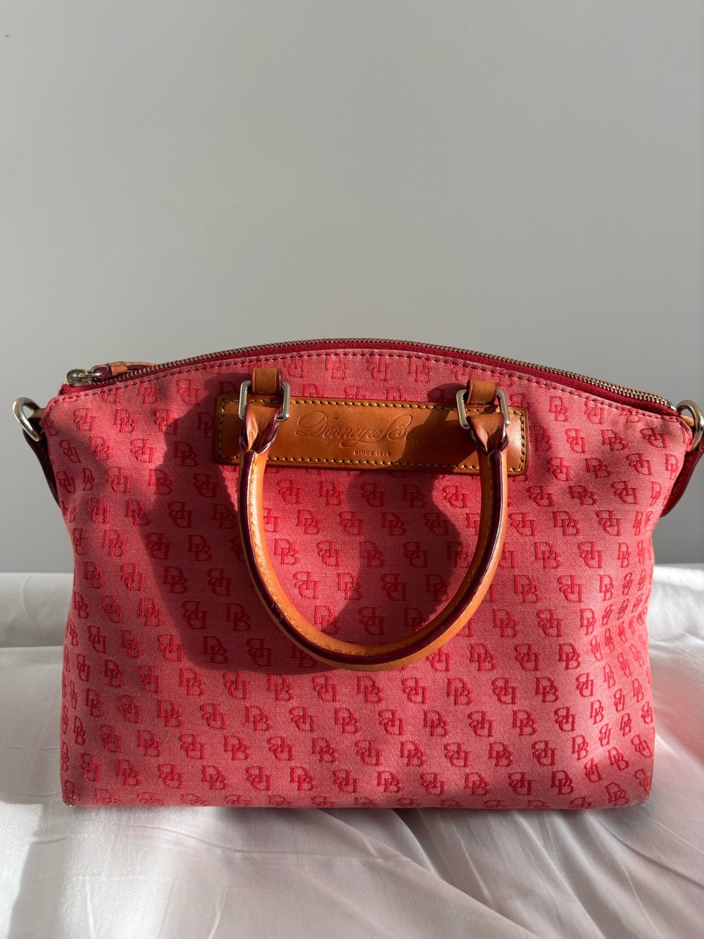 Dooney & Bourke Strawberry Pink Logo Canvas & Leather Satchel Crossbody Bag